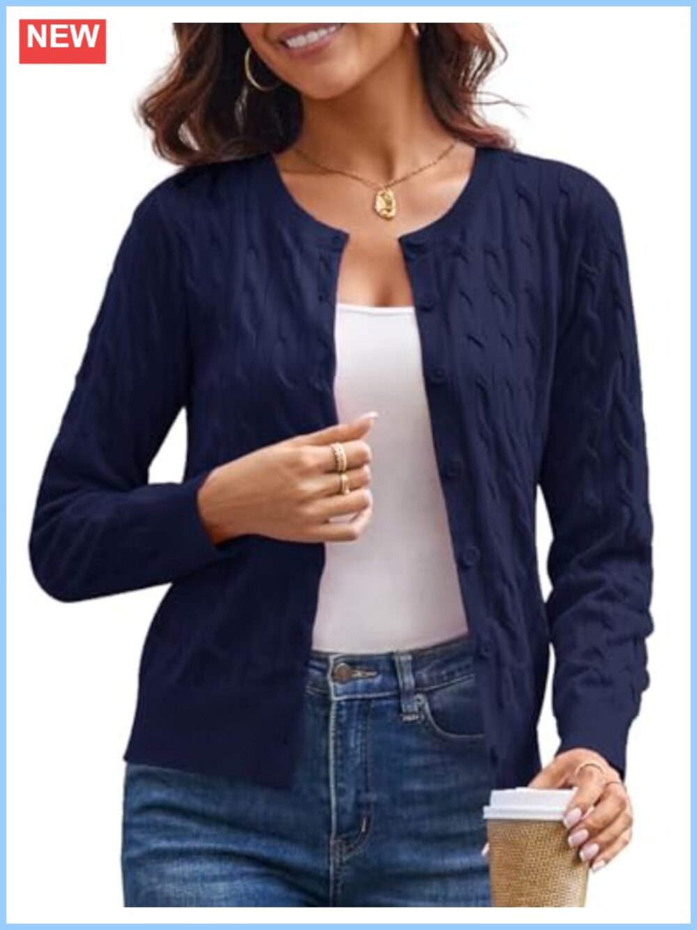 Women's Cable Knit Cardigan Sweater Lightweight Cropped Button Up Fall Layer